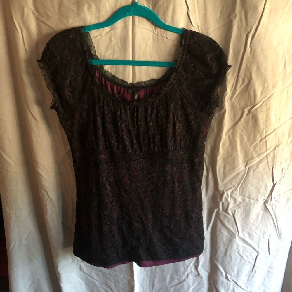 Lace overlay knit blouse